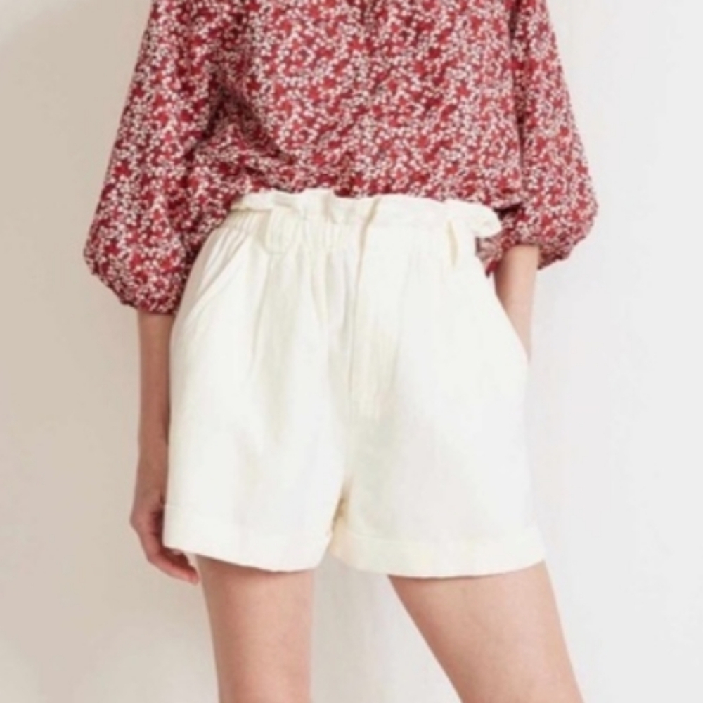 Apiece Apart High-Waist Paperbag Shorts in Cream